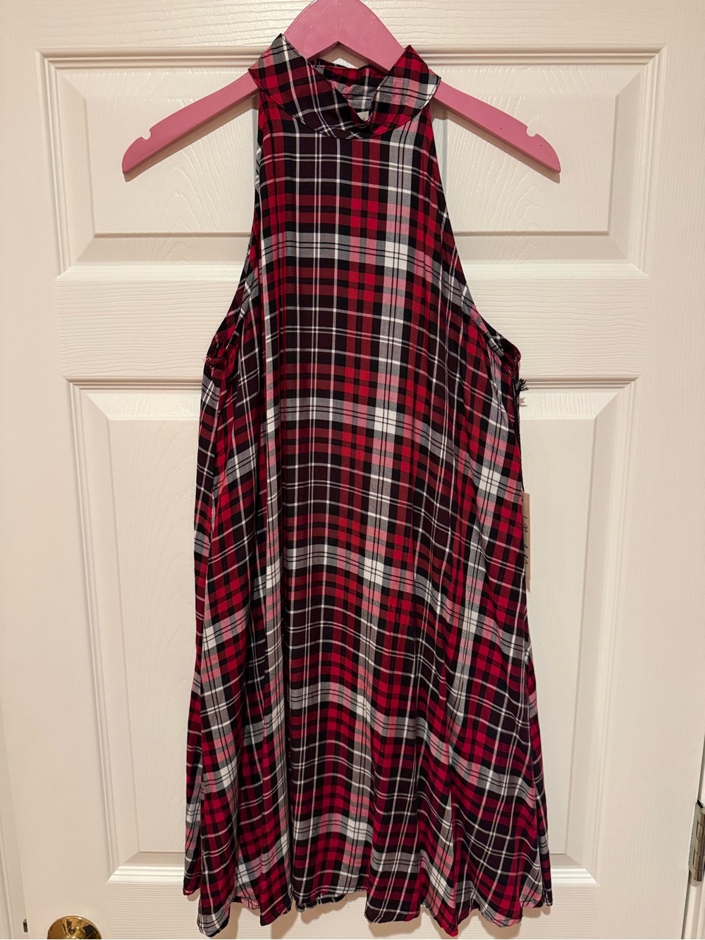 Bella Dahl Red and Black Plaid Halter Dress